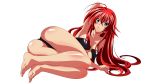  1girl absurdres ahoge armpits ass barefoot blue_eyes blush breasts full_body high_school_dxd highres large_breasts long_hair looking_at_viewer o-ring_bikini official_art redhead rias_gremory simple_background solo white_background 