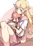  1girl blonde_hair blue_eyes gebyy-terar long_hair looking_at_viewer mario super_mario_bros. princess_peach school_uniform smile solo stuffed_toy super_mario_bros. 