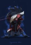  animal_ears blue_background character_name glowing glowing_eyes highres kenshih lycanroc no_humans pink_eyes pokemon pokemon_(creature) pokemon_(game) pokemon_sm solo tail wolf_ears 