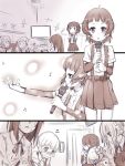  6+girls arare_(kantai_collection) arashio_(kantai_collection) arm_warmers asashio_(kantai_collection) blush comic crying crying_with_eyes_open door double_bun hair_bun hair_ornament hair_ribbon kantai_collection karaoke kasumi_(kantai_collection) keionism long_hair michishio_(kantai_collection) microphone monochrome multiple_girls music musical_note neck_ribbon ooshio_(kantai_collection) pleated_skirt reaching_out ribbon school_uniform serafuku short_hair short_sleeves short_twintails side_ponytail singing skirt speaker suspenders tears television twintails |_| 