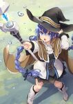  1girl blue_eyes blue_hair braid cloak hat highres hinoki_yuu holding holding_staff mage mushoku_tensei roxy_migurdia solo staff witch_hat 