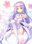  blush dress emilia_(re:zero) flower long_hair purple_eyes re:zero_kara_hajimeru_isekai_seikatsu smile violet_hair 