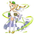  1girl blonde_hair braid bright_pupils covered_navel flower full_body gloves hair_flower hair_ornament hair_slicked_back long_hair mota parted_lips showgirl_skirt solo thigh-highs transparent_background twin_braids white_legwear wings 