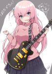  1girl ^^^ bangs black_skirt blue_eyes bocchi_the_rock! breasts chibi commentary_request cube_hair_ornament electric_guitar flying_sweatdrops gotou_hitori grey_background guitar hair_between_eyes hair_ornament holding holding_instrument instrument jacket long_hair medium_breasts multiple_views one_side_up open_mouth pink_hair pink_jacket pleated_skirt shaded_face skirt sou_(soutennkouchi) sweat track_jacket translation_request turn_pale two-tone_background very_long_hair white_background 