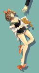  absurdres black_eyes bouquet bow breasts brown_hair cleavage flower flower_request hair_bow high_heels highres orange_shoes pai_(1026508292) shoe_dangle shoes vocaloid 