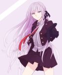  1girl braid dangan_ronpa dangan_ronpa_1 gloves hair_ribbon kirigiri_kyouko long_hair okuragon purple_hair ribbon smile solo violet_eyes 