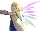  1boy :d aqua_eyes blonde_hair erubo mithos_yggdrasill open_mouth outstretched_arms simple_background smile solo tales_of_(series) tales_of_symphonia white_background wings 