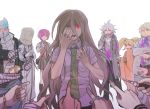  bag_over_head bandages black_hair blonde_hair bow camera dangan_ronpa dangan_ronpa_3 hinata_hajime japanese_clothes kamukura_izuru koizumi_mahiru komaeda_nagito kuzuryuu_fuyuhiko long_hair mioda_ibuki multiple_boys multiple_girls nail_polish nidai_nekomaru okuragon owari_akane parody pekoyama_peko pointing red_eyes redhead saionji_hiyoko school_uniform short_hair souda_kazuichi spoilers super_dangan_ronpa_2 tanaka_gandamu togami_byakuya_(super_dangan_ronpa_2) tsumiki_mikan twintails 