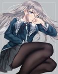  1girl blue_eyes grey_hair highres pantyhose saitou_(lynx-shrike) school_uniform thighs 