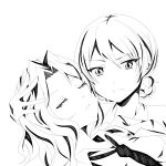  2girls chikomayo closed_eyes darjeeling frown girls_und_panzer greyscale hand_in_another&#039;s_hair kay_(girls_und_panzer) monochrome multiple_girls necktie open_mouth serious white_background 