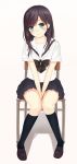  1girl black_hair blue_eyes blush burenbo-chan highres long_hair school_uniform thighs 