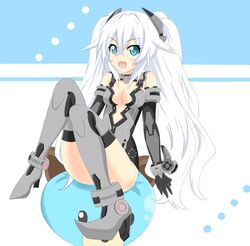  1girl bare_shoulders black_heart blue_eyes breasts crawford dogoo gloves long_hair looking_at_viewer neptune_(series) noire open_mouth smile solo symbol-shaped_pupils twintails white_hair 