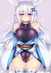  1girl animal_ears bare_shoulders breasts collar curvy fox_ears heart highres kutan large_breasts looking_at_viewer mizuki_(kutan) original pout solo thigh_gap thighs violet_eyes wide_hips 