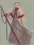  1girl dress fennel_(momodora) hairband highres holding holding_sword holding_weapon koyorin long_hair looking_at_viewer momodora:_reverie_under_the_moonlight red_eyes solo sword watermark weapon web_address white_hair 