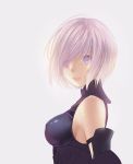  1girl armor bare_shoulders breasts fate/grand_order fate_(series) hair_over_one_eye looking_at_viewer porigon purple_hair shielder_(fate/grand_order) short_hair simple_background solo violet_eyes white_background 