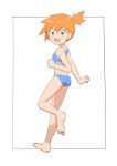  1girl ass barefoot bikini blue_bikini clenched_hand flat_ass full_body green_eyes kasumi_(pokemon) nyonn24 orange_hair pokemon pokemon_(game) pokemon_frlg side_ponytail solo swimsuit two_piece 