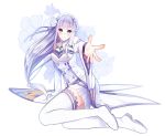  blush braids dress emilia_(re:zero) long_hair purple_eyes re:zero_kara_hajimeru_isekai_seikatsu thigh_highs violet_hair 