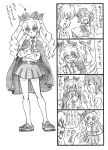  !? 4koma anchovy bbb_(friskuser) beret blank_eyes box braid cape carpaccio clenched_hand closed_eyes comic commentary_request crossed_arms drill_hair gift gift_box girls_und_panzer hair_extensions hair_ribbon hat highres holding_box leaning_forward loafers long_hair looking_up monochrome necktie open_mouth pantyhose pepperoni_(girls_und_panzer) pleated_skirt ponytail ribbon shirt shoes short_hair sidelocks skirt smile sweatdrop translation_request twin_drills 