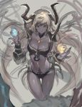  azuki_(azuki-taste) bikini blonde_hair flame_=_glass granblue_fantasy grey_skin heterochromia highres horns long_hair pauldrons swimsuit 