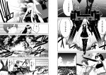  3girls aircraft_carrier_hime akagi_(kantai_collection) bow_(weapon) comic explosion gun japanese_clothes kaga_(kantai_collection) kantai_collection masukuza_j monochrome multiple_girls translation_request weapon 