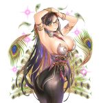  armlet arms_up ass between_breasts bracelet cowboy_shot detached_collar feathers glasses headdress jewelry long_hair necktie official_art peacock_feathers transparent_background twisted_torso uchi_no_hime-sama_ga_ichiban_kawaii 