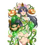  1girl bird black_hair blue_eyes breasts character_request cleavage jack-o&#039;-lantern kusaka_souji large_breasts leg_lift leotard long_hair looking_at_viewer navel_cutout official_art open_mouth plant restrained sparkle transparent_background uchi_no_hime-sama_ga_ichiban_kawaii vines 