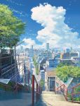  building clouds day highres kimi_no_na_wa no_humans official_art scenery shadow sky stairs tree 