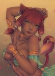  1girl animal_ears armlet bracelet breasts cat_ears cat_tail choker dark_skin facial_mark final_fantasy final_fantasy_xiv freckles jewelry lips looking_at_viewer miqo&#039;te necklace parted_lips red_eyes scar short_hair slit_pupils solo soranamae tail yellow_eyes 