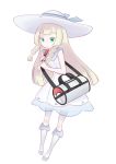  blonde_hair blush dress green_eyes hat lillie_(pokemon) long_hair pokemon straight_hair 