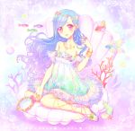  aikatsu! barefoot blue_hair blush dress kazesawa_sora long_hair red_eyes shell smile underwater 