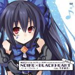  1girl bare_shoulders black_hair hair_ornament highres long_hair looking_at_viewer musical_note neptune_(series) noire quaver red_eyes ribbon solo tsunako twintails 