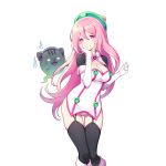  1girl artist_request black_legwear breasts cat character_request cleavage copyright_request elbow_gloves garter_straps ghost gloves hacka_doll hacka_doll_2 highres long_hair looking_at_viewer pink_eyes pink_hair skindentation smile thigh-highs white_gloves 