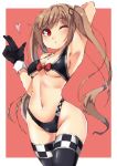  1girl asake_ameji bikini brown_hair kantai_collection light_brown_hair long_hair murasame_(kantai_collection) racequeen red_eyes solo standing swimsuit thigh-highs twintails 