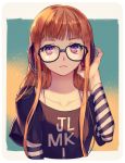  1girl glasses headphones long_hair mmtip orange_hair persona persona_5 sakura_futaba solo violet_eyes 