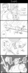  !? 4koma ? anubis_(stand) chain chaka_(jojo) comic empty_eyes flying_sweatdrops gakuran graphite_(medium) hat highres jojo_no_kimyou_na_bouken knife kuujou_joutarou monochrome motion_lines muscle ponytail rat school_uniform spoken_question_mark sword traditional_media translation_request utano weapon 