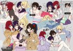  &gt;_&lt; 4girls ^_^ absurdres alternate_hairstyle ayase_eli bangs barefoot bibi_(love_live!) black_hair blonde_hair blue_eyes bow breasts brushing_teeth chopsticks cleavage closed_eyes closet cooking couch denim folding_clothes fume green_eyes hair_bow hair_brush hair_brushing hair_bun hair_down highres hug hug_from_behind jeans lap_pillow locked_arms long_hair love_live! love_live!_school_idol_project mask messy_hair mouth_hold multiple_girls multiple_views nishikino_maki pajamas pants ponytail pot purple_hair reading red_bow red_eyes redhead scrunchie shirt sink sitting smile star star_print sunglasses t-shirt toothbrush toujou_nozomi trench_coat violet_eyes yazawa_nico yokozuwari yuri zawawa_(satoukibi1108) 