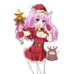  1girl bell blue_eyes breasts character_request cleavage clenched_hand garter_straps gloves hat holding kusaka_souji long_hair looking_at_viewer official_art open_mouth pink_hair santa_costume santa_hat solo thigh-highs transparent_background twintails uchi_no_hime-sama_ga_ichiban_kawaii wand white_legwear 