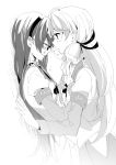  2girls akashi_(kantai_collection) blush crying greyscale hands_on_another&#039;s_chest hip_vent kantai_collection long_hair monochrome multiple_girls myama ooyodo_(kantai_collection) tears white_background yuri 