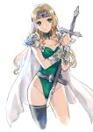  1girl blonde_hair blue_eyes breasts cape celes_chere cleavage final_fantasy final_fantasy_vi jewelry long_hair long_sword solo sword weapon 
