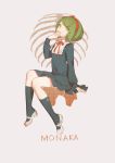  1girl ask_(askzy) dangan_ronpa green_eyes green_hair hairband monaka_(dangan_ronpa) short_hair skeleton smile solo zettai_zetsubou_shoujo 