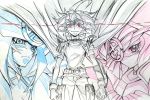  1girl 2boys ebina_hidekazu multiple_boys sakaki_yuuya traditional_media yuu-gi-ou yuu-gi-ou_arc-v 