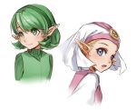  2girls blonde_hair blue_eyes blush green_eyes green_hair hat multiple_girls open_mouth pointy_ears princess_zelda ruru_(lulubuu) saria smile the_legend_of_zelda the_legend_of_zelda:_ocarina_of_time white_background young_zelda younger 
