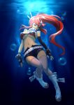  1girl bikini_top closed_eyes hair_ornament long_hair mismatched_gloves ponytail redhead scarf short_shorts shorts single_elbow_glove skull_hair_ornament solo tengen_toppa_gurren_lagann thigh-highs typo_(requiemdusk) underwater yoko_littner 