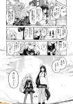  ahoge comic commentary crescent crescent_moon_pin greyscale hair_ribbon headband kantai_collection kikuzuki_(kantai_collection) long_hair mizumoto_tadashi monochrome non-human_admiral_(kantai_collection) ponytail ribbon shouhou_(kantai_collection) torn_clothes translation_request very_long_hair zuihou_(kantai_collection) 