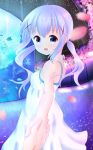  1girl aquarium blue_eyes blue_hair dress foreshortening from_behind gochuumon_wa_usagi_desu_ka? holding_hands kafuu_chino long_hair looking_back ogs_(orgasm88) open_mouth pov sleeveless sleeveless_dress smile solo sundress twintails white_dress 