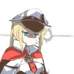 1girl blonde_hair blue_eyes graf_zeppelin_(kantai_collection) hat kantai_collection lowres no_mouth no_nose rebecca_(keinelove) shaded_face solo 
