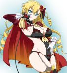  1girl alternate_costume blonde_hair blue_eyes breasts claire_harvey cleavage drill_hair flower hair_flower hair_ornament hundred large_breasts long_hair looking_at_viewer revealing_clothes ribonzu solo 