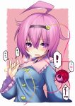  ! 1girl absurdres antenna_hair blue_shirt blush breasts breath buttons eyeball frills hairband heart heart-shaped_pupils heart_of_string highres komeiji_satori long_sleeves open_mouth pink_eyes pink_hair sakakiba_misogi shirt short_hair solo speech_bubble sweatdrop symbol-shaped_pupils third_eye touhou wide_sleeves 