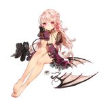  1girl bare_legs barefoot boots braid breasts fake_wings feet french_braid full_body gloves legs_together long_hair looking_at_viewer official_art pink_hair red_eyes see-through shoes_removed solo sukja tape toes transparent_background uchi_no_hime-sama_ga_ichiban_kawaii wings 