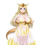  1girl blonde_hair blue_eyes bracer braid breasts character_request clenched_hands cowboy_shot dragon_tail highres kusaka_souji large_breasts long_hair looking_at_viewer monster_girl official_art open_mouth see-through solo sparkle tail transparent_background uchi_no_hime-sama_ga_ichiban_kawaii yellow 